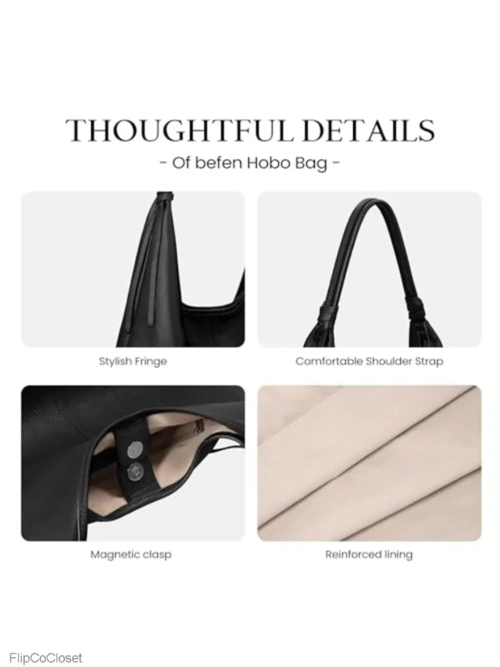 Genuine Leather Slouchy Hobo Bag Tassel Magnetic Closure Lightweight
